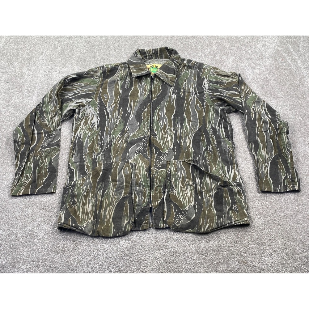 Ideal Woodland Camouflage Full Zip Up Collared Hunting Jacket Size L Gray Green